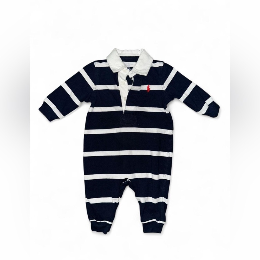 NEW Ralph Lauren Navy and White Baby Boy Romper